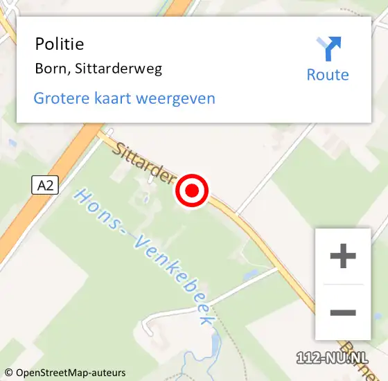 Locatie op kaart van de 112 melding: Politie Born, Sittarderweg op 10 juni 2015 12:22