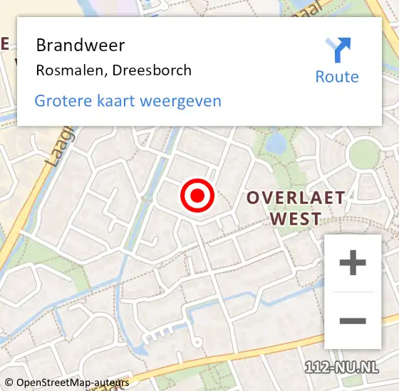 Locatie op kaart van de 112 melding: Brandweer Rosmalen, Dreesborch op 10 juni 2015 13:05