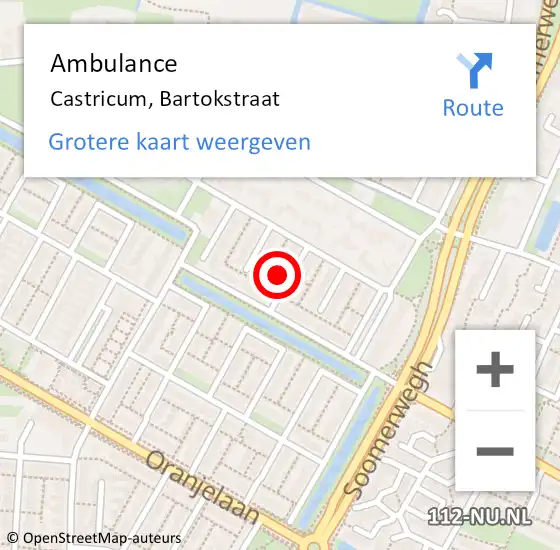 Locatie op kaart van de 112 melding: Ambulance Castricum, Bartokstraat op 10 juni 2015 13:14