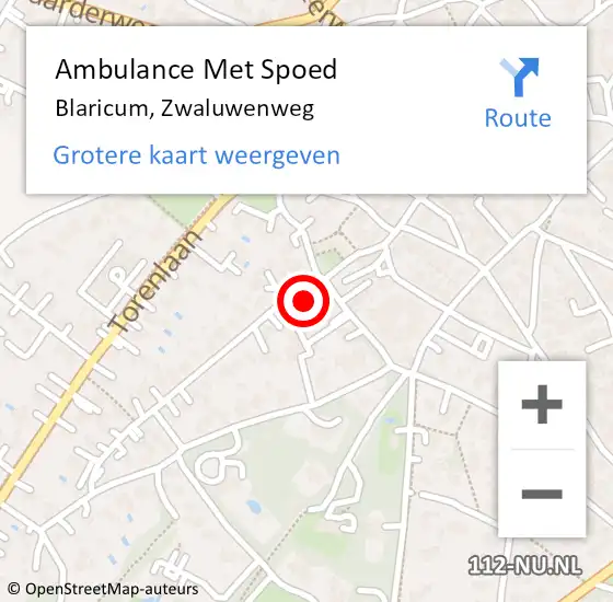 Locatie op kaart van de 112 melding: Ambulance Met Spoed Naar Blaricum, Zwaluwenweg op 10 juni 2015 16:06