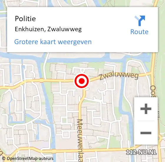 Locatie op kaart van de 112 melding: Politie Enkhuizen, Zwaluwweg op 10 juni 2015 16:14