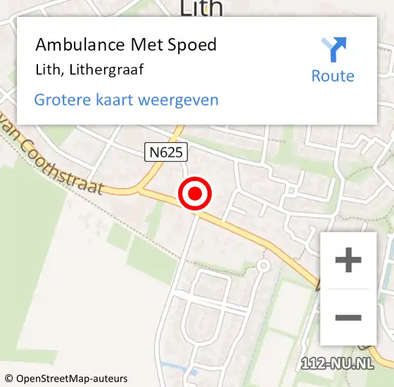 Locatie op kaart van de 112 melding: Ambulance Met Spoed Naar Lith, Lithergraaf op 10 juni 2015 17:01