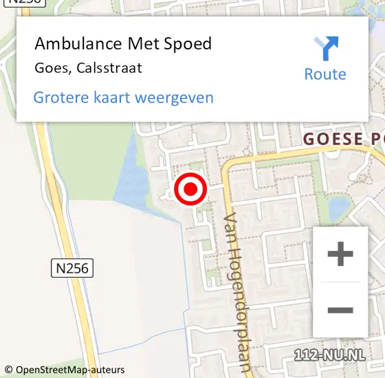 Locatie op kaart van de 112 melding: Ambulance Met Spoed Naar Goes, Calsstraat op 10 juni 2015 18:36