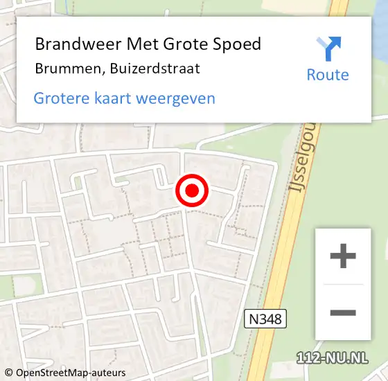 Locatie op kaart van de 112 melding: Brandweer Met Grote Spoed Naar Brummen, Buizerdstraat op 10 juni 2015 18:39