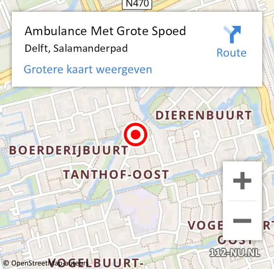 Locatie op kaart van de 112 melding: Ambulance Met Grote Spoed Naar Delft, Salamanderpad op 10 juni 2015 19:38