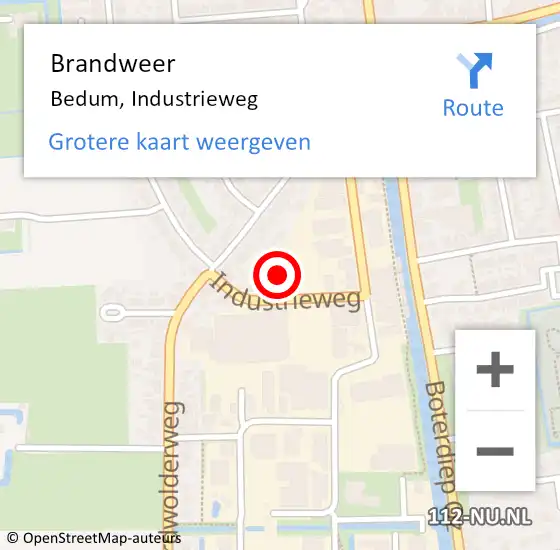 Locatie op kaart van de 112 melding: Brandweer Bedum, Industrieweg op 10 juni 2015 20:24