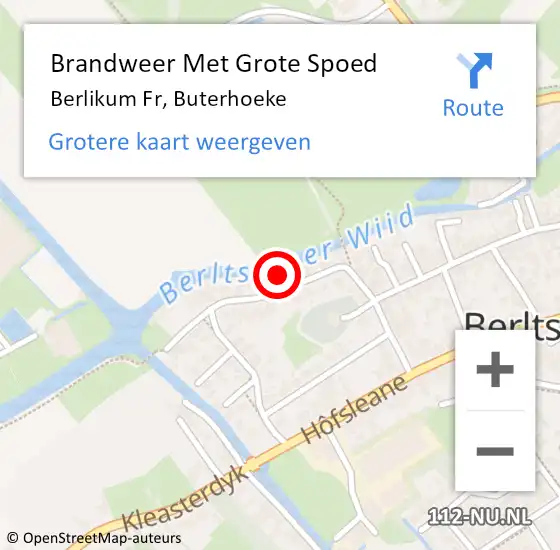 Locatie op kaart van de 112 melding: Brandweer Met Grote Spoed Naar Berlikum Fr, Buterhoeke op 10 november 2013 15:02
