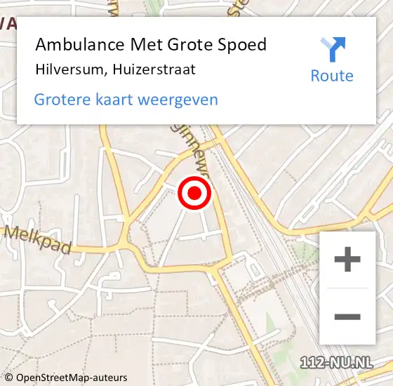 Locatie op kaart van de 112 melding: Ambulance Met Grote Spoed Naar Hilversum, Huizerstraat op 10 juni 2015 22:35