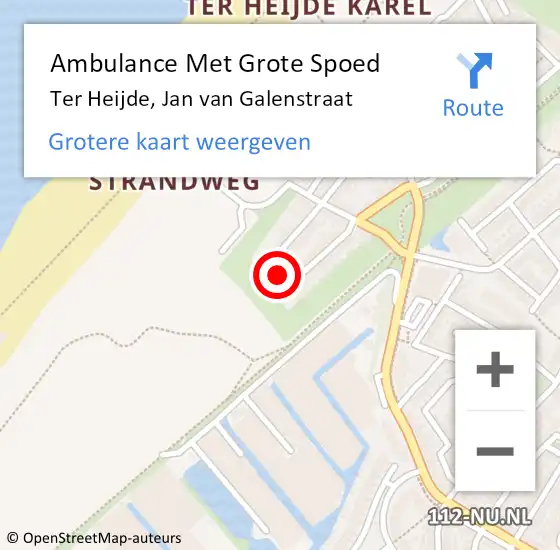 Locatie op kaart van de 112 melding: Ambulance Met Grote Spoed Naar Ter Heijde, Jan van Galenstraat op 11 juni 2015 03:48