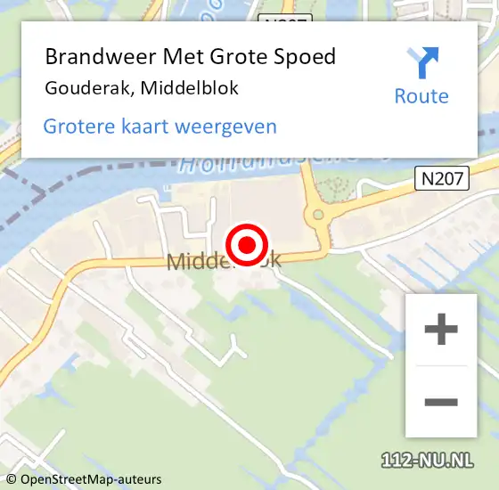 Locatie op kaart van de 112 melding: Brandweer Met Grote Spoed Naar Gouderak, Middelblok op 11 juni 2015 09:52