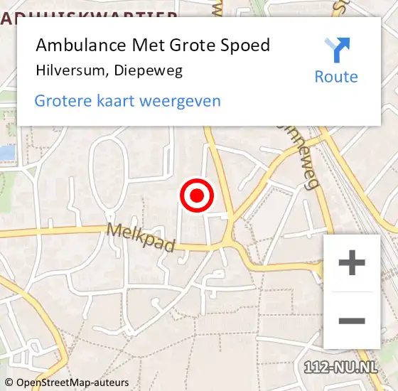 Locatie op kaart van de 112 melding: Ambulance Met Grote Spoed Naar Hilversum, Diepeweg op 11 juni 2015 11:25