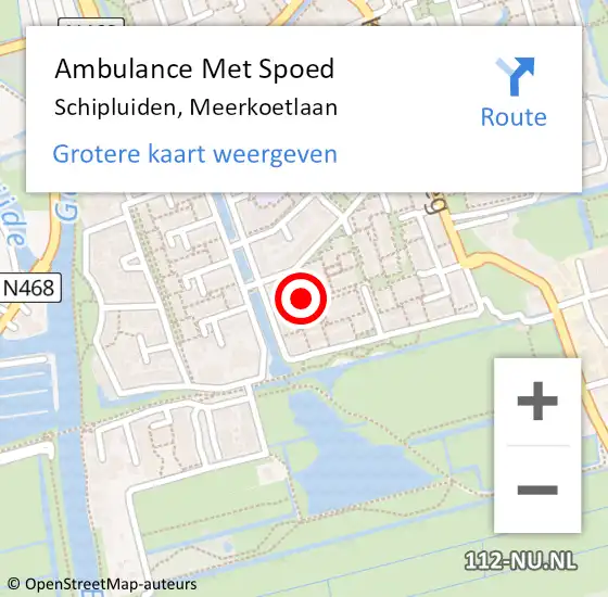 Locatie op kaart van de 112 melding: Ambulance Met Spoed Naar Schipluiden, Meerkoetlaan op 11 juni 2015 12:13