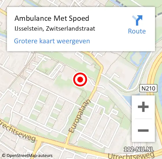 Locatie op kaart van de 112 melding: Ambulance Met Spoed Naar IJsselstein, Zwitserlandstraat op 10 november 2013 16:29