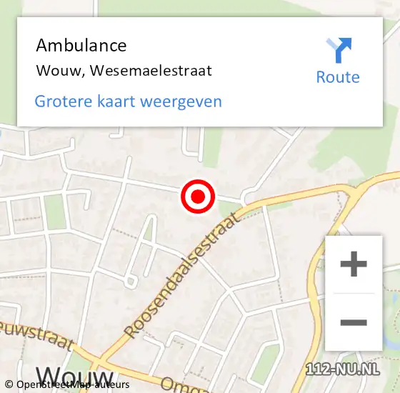 Locatie op kaart van de 112 melding: Ambulance Wouw, Wesemaelestraat op 11 juni 2015 15:31