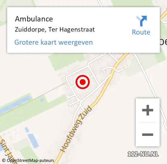 Locatie op kaart van de 112 melding: Ambulance Zuiddorpe, Ter Hagenstraat op 11 juni 2015 16:19