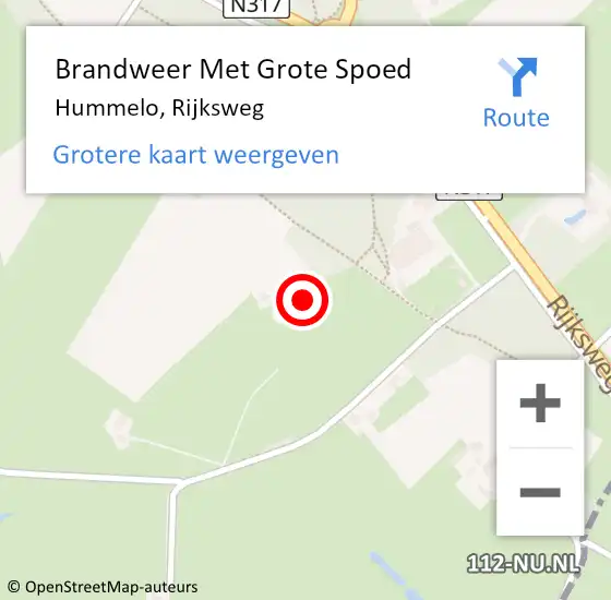 Locatie op kaart van de 112 melding: Brandweer Met Grote Spoed Naar Hummelo, Rijksweg op 11 juni 2015 17:02