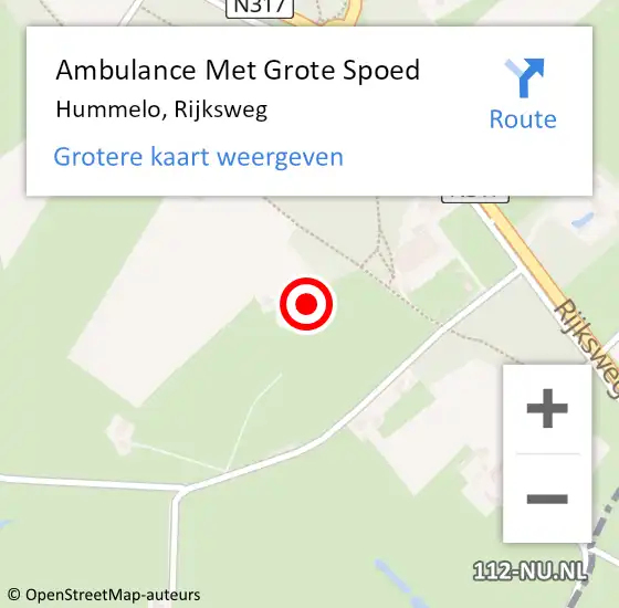 Locatie op kaart van de 112 melding: Ambulance Met Grote Spoed Naar Hummelo, Rijksweg op 11 juni 2015 17:04