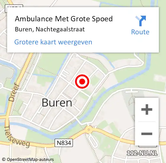 Locatie op kaart van de 112 melding: Ambulance Met Grote Spoed Naar Buren, Nachtegaalstraat op 11 juni 2015 18:33