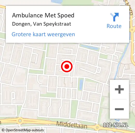 Locatie op kaart van de 112 melding: Ambulance Met Spoed Naar Dongen, Van Speykstraat op 11 juni 2015 18:45