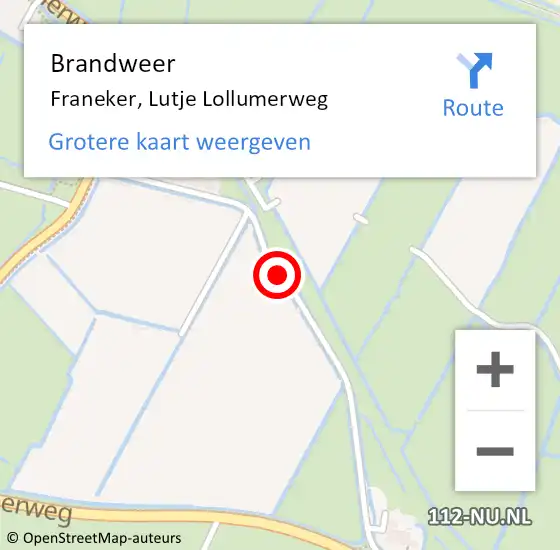 Locatie op kaart van de 112 melding: Brandweer Franeker, Lutje Lollumerweg op 11 juni 2015 18:57