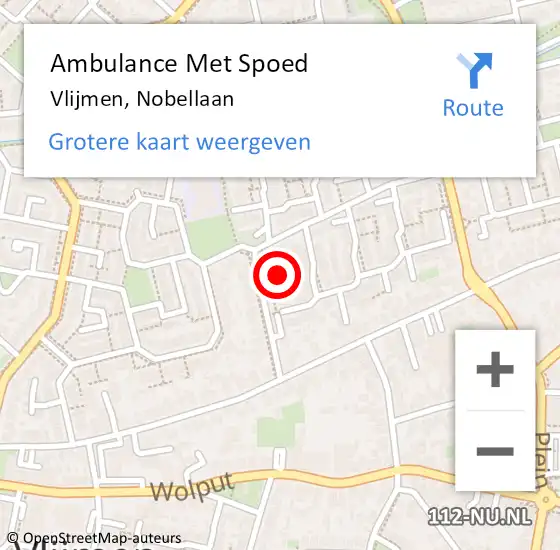 Locatie op kaart van de 112 melding: Ambulance Met Spoed Naar Vlijmen, Nobellaan op 11 juni 2015 21:12