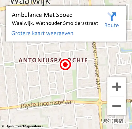 Locatie op kaart van de 112 melding: Ambulance Met Spoed Naar Waalwijk, Wethouder Smoldersstraat op 11 juni 2015 22:54