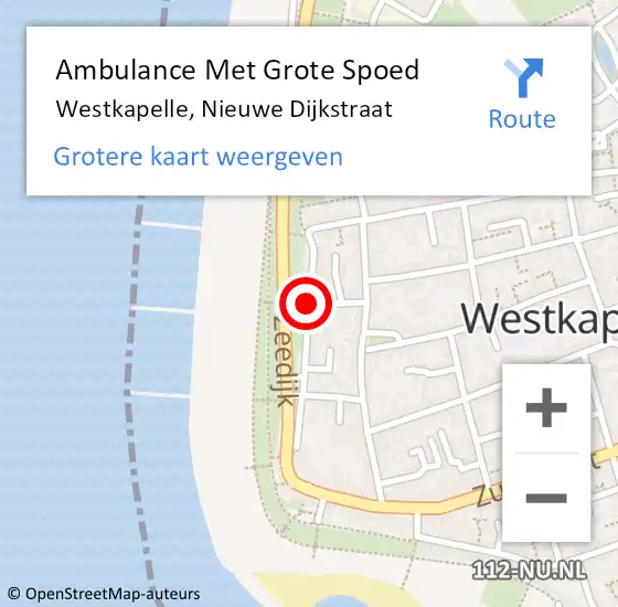 Locatie op kaart van de 112 melding: Ambulance Met Grote Spoed Naar Westkapelle, Nieuwe Dijkstraat op 11 juni 2015 23:05