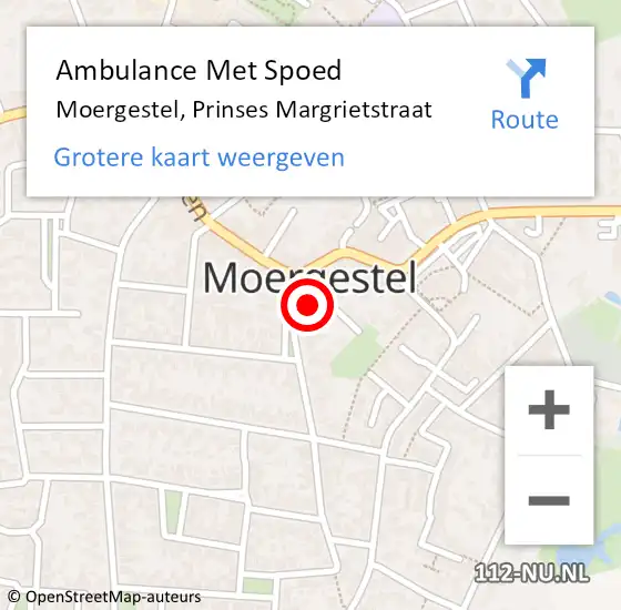 Locatie op kaart van de 112 melding: Ambulance Met Spoed Naar Moergestel, Prinses Margrietstraat op 11 juni 2015 23:09