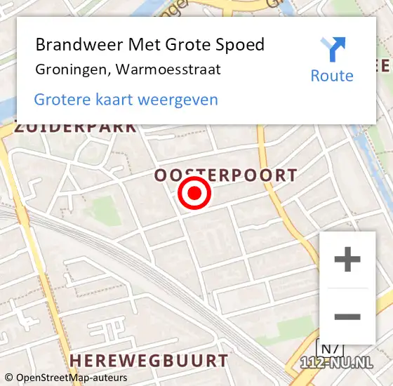 Locatie op kaart van de 112 melding: Brandweer Met Grote Spoed Naar Groningen, Warmoesstraat op 12 juni 2015 01:03