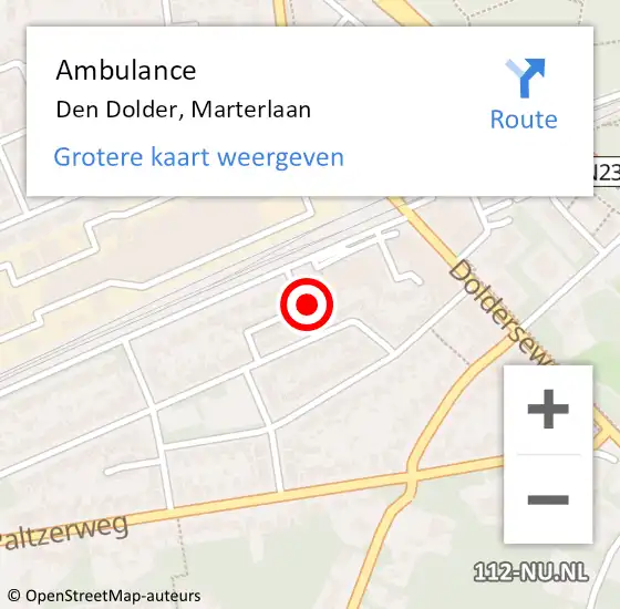 Locatie op kaart van de 112 melding: Ambulance Den Dolder, Marterlaan op 12 juni 2015 02:45