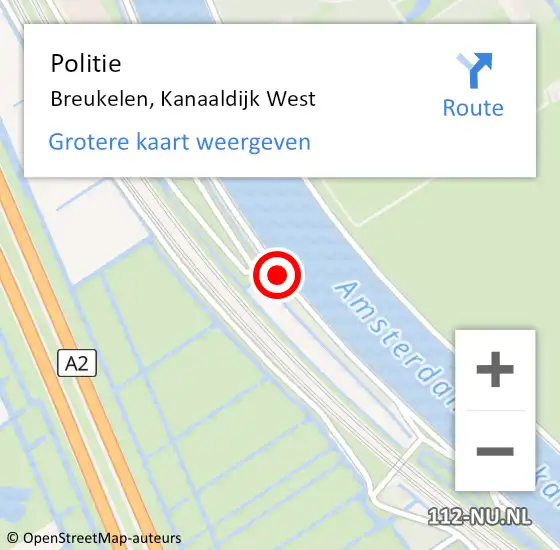 Locatie op kaart van de 112 melding: Politie Breukelen, Kanaaldijk West op 12 juni 2015 06:28