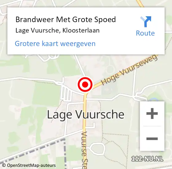 Locatie op kaart van de 112 melding: Brandweer Met Grote Spoed Naar Lage Vuursche, Kloosterlaan op 12 juni 2015 07:38