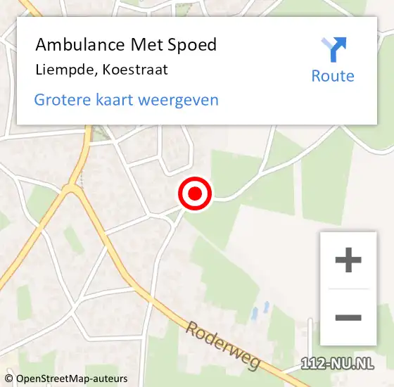 Locatie op kaart van de 112 melding: Ambulance Met Spoed Naar Liempde, Koestraat op 12 juni 2015 07:48