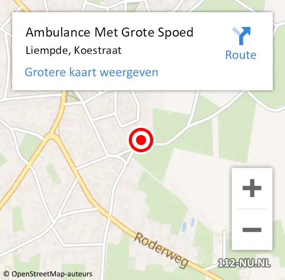 Locatie op kaart van de 112 melding: Ambulance Met Grote Spoed Naar Liempde, Koestraat op 12 juni 2015 07:56