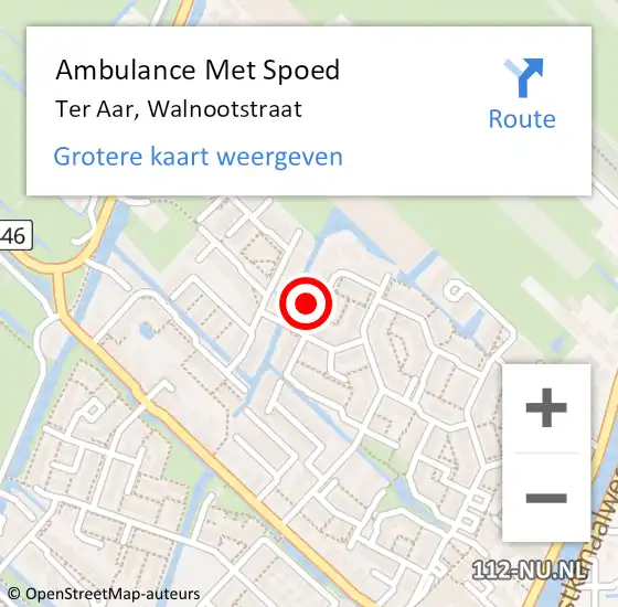 Locatie op kaart van de 112 melding: Ambulance Met Spoed Naar Ter Aar, Walnootstraat op 12 juni 2015 08:12