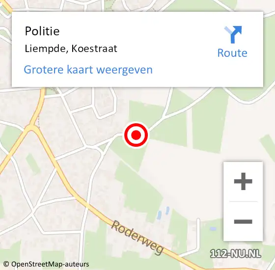 Locatie op kaart van de 112 melding: Politie Liempde, Koestraat op 12 juni 2015 08:37