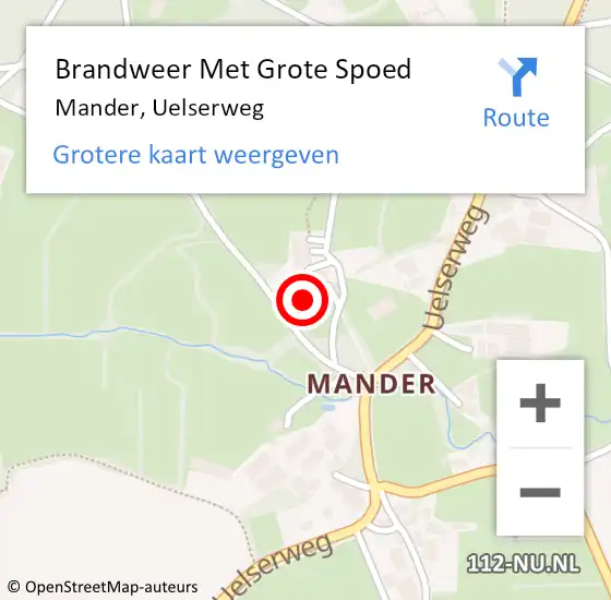 Locatie op kaart van de 112 melding: Brandweer Met Grote Spoed Naar Mander, Uelserweg op 12 juni 2015 10:47