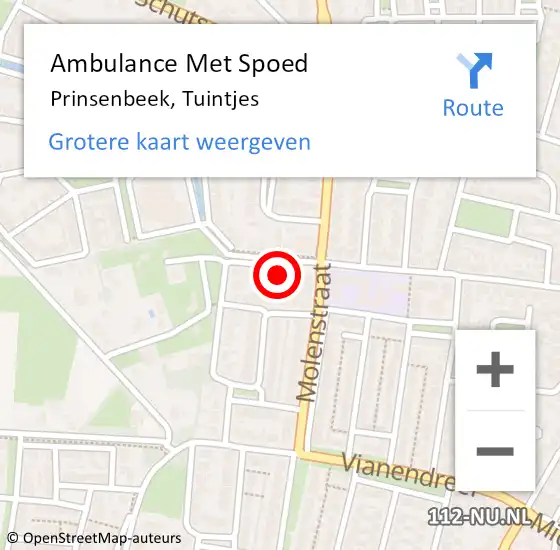Locatie op kaart van de 112 melding: Ambulance Met Spoed Naar Prinsenbeek, Tuintjes op 12 juni 2015 12:33