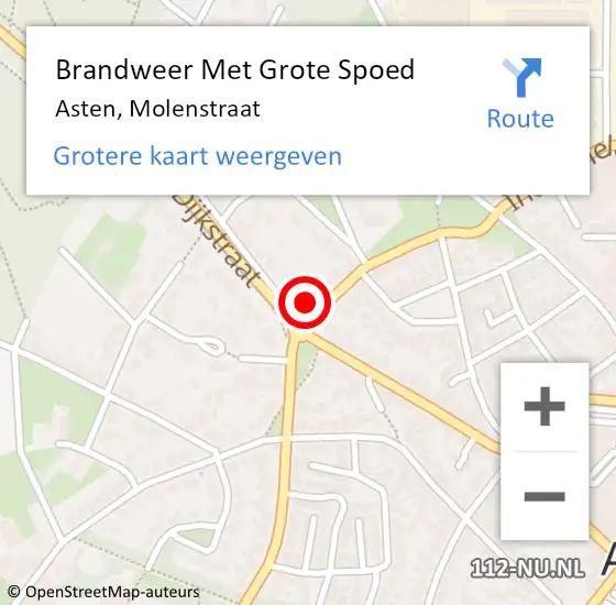 Locatie op kaart van de 112 melding: Brandweer Met Grote Spoed Naar Asten, Molenstraat op 12 juni 2015 12:34