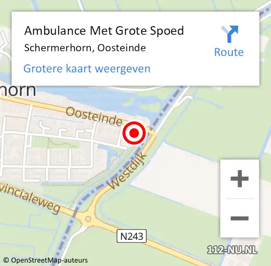 Locatie op kaart van de 112 melding: Ambulance Met Grote Spoed Naar Schermerhorn, Oosteinde op 12 juni 2015 12:45