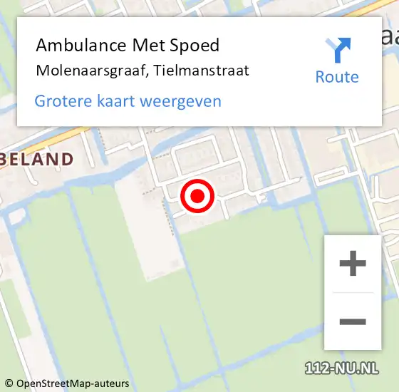 Locatie op kaart van de 112 melding: Ambulance Met Spoed Naar Molenaarsgraaf, Tielmanstraat op 12 juni 2015 13:04