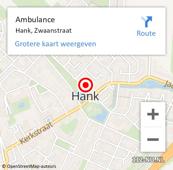 Locatie op kaart van de 112 melding: Ambulance Hank, Zwaanstraat op 12 juni 2015 13:29