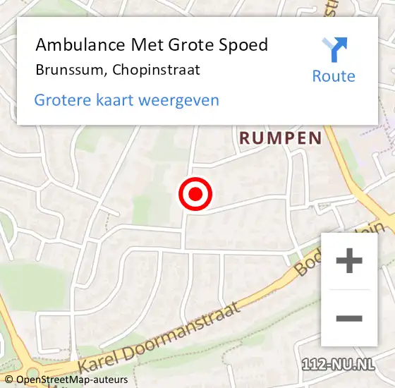 Locatie op kaart van de 112 melding: Ambulance Met Grote Spoed Naar Brunssum, Chopinstraat op 12 juni 2015 13:41