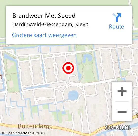 Locatie op kaart van de 112 melding: Brandweer Met Spoed Naar Hardinxveld-Giessendam, Kievit op 12 juni 2015 13:42