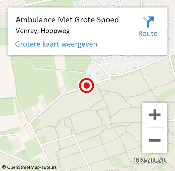 Locatie op kaart van de 112 melding: Ambulance Met Grote Spoed Naar Venray, Hoopweg op 12 juni 2015 13:57