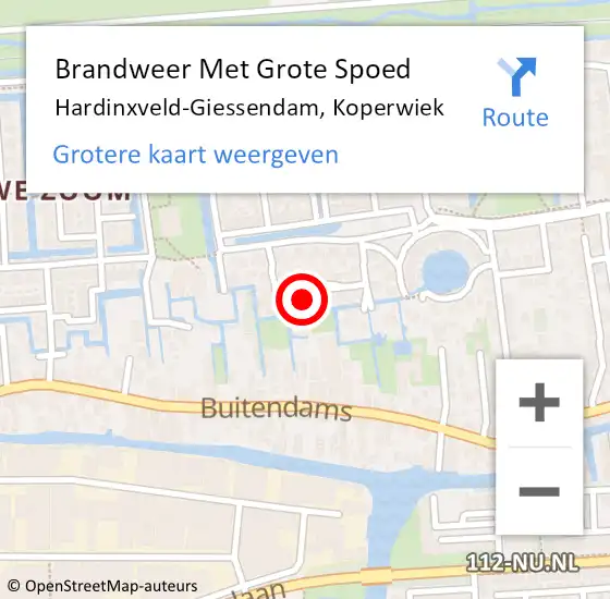 Locatie op kaart van de 112 melding: Brandweer Met Grote Spoed Naar Hardinxveld-Giessendam, Koperwiek op 12 juni 2015 17:21