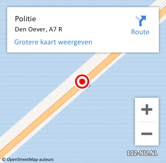 Locatie op kaart van de 112 melding: Politie Den Oever, A7 R op 12 juni 2015 17:24