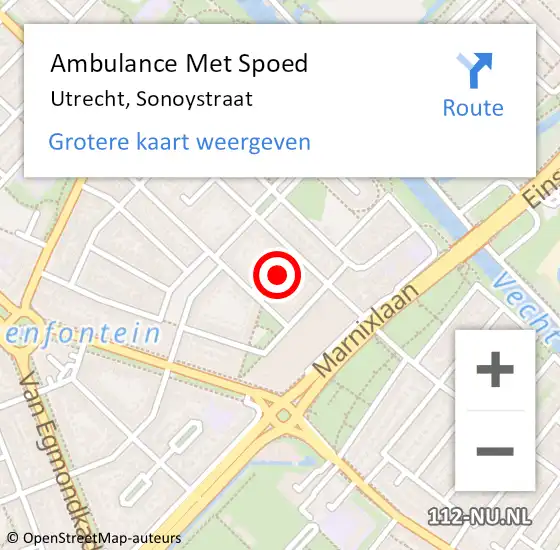 Locatie op kaart van de 112 melding: Ambulance Met Spoed Naar Utrecht, Sonoystraat op 12 juni 2015 18:18