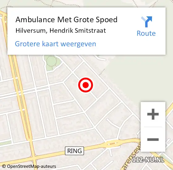 Locatie op kaart van de 112 melding: Ambulance Met Grote Spoed Naar Hilversum, Hendrik Smitstraat op 12 juni 2015 18:28
