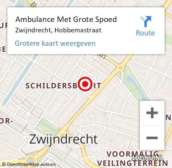 Locatie op kaart van de 112 melding: Ambulance Met Grote Spoed Naar Zwijndrecht, Hobbemastraat op 12 juni 2015 18:40